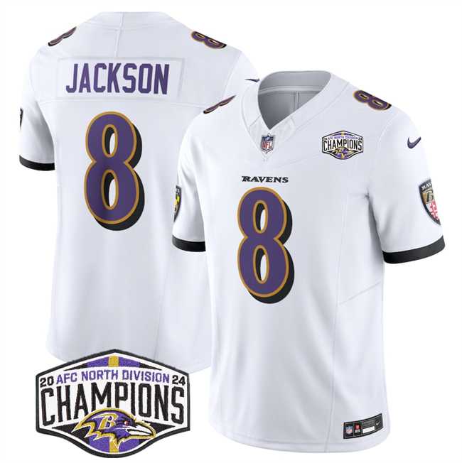 Men%27s Baltimore Ravens #8 Lamar Jackson White F.U.S.E 2024 AFC North Division Champions Vapor Limited Jersey->baltimore ravens->NFL Jersey